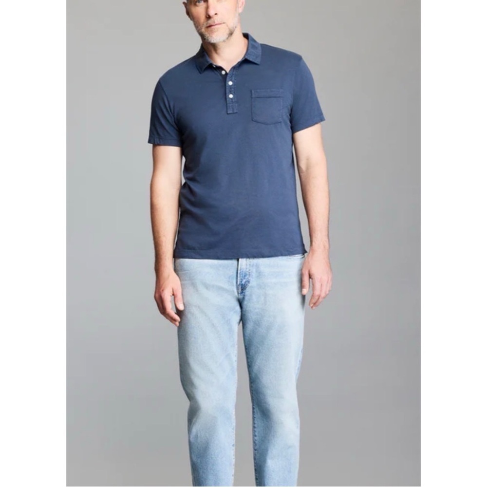 Billy Reid short sleeve Pensacola polo garment dyed navy blue medium